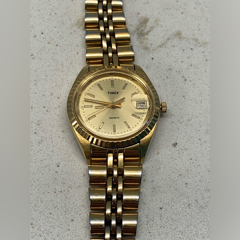 Vintage Timex 377 BA Cell Two Tone Quartz Analog Ladies Watch New Added Battery